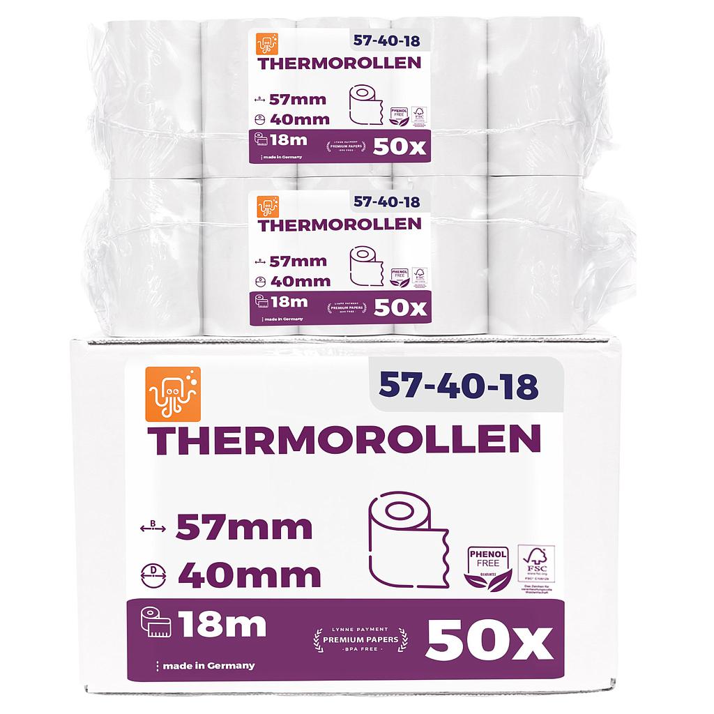 Bonrollen 57mm*40mm, 18m, 50 Stück